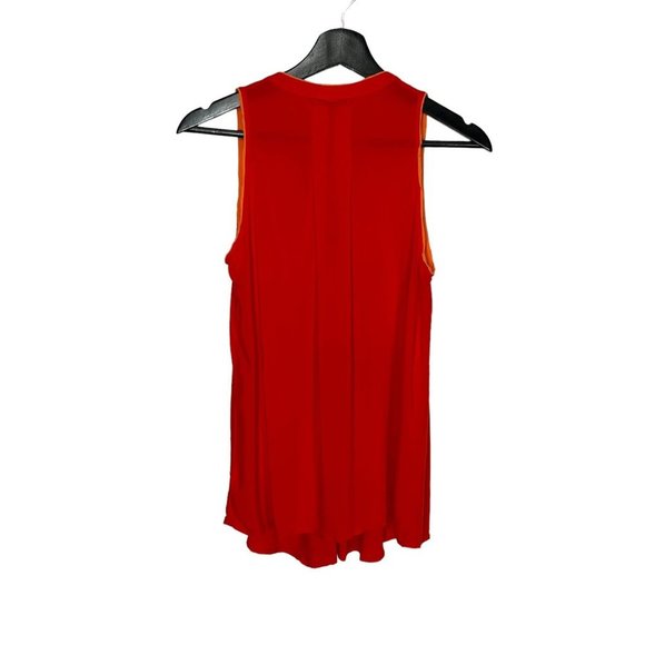 Maeve Red Orange Sleeveless Button Up Flowy V Neck Top Medium - Picture 3 of 8